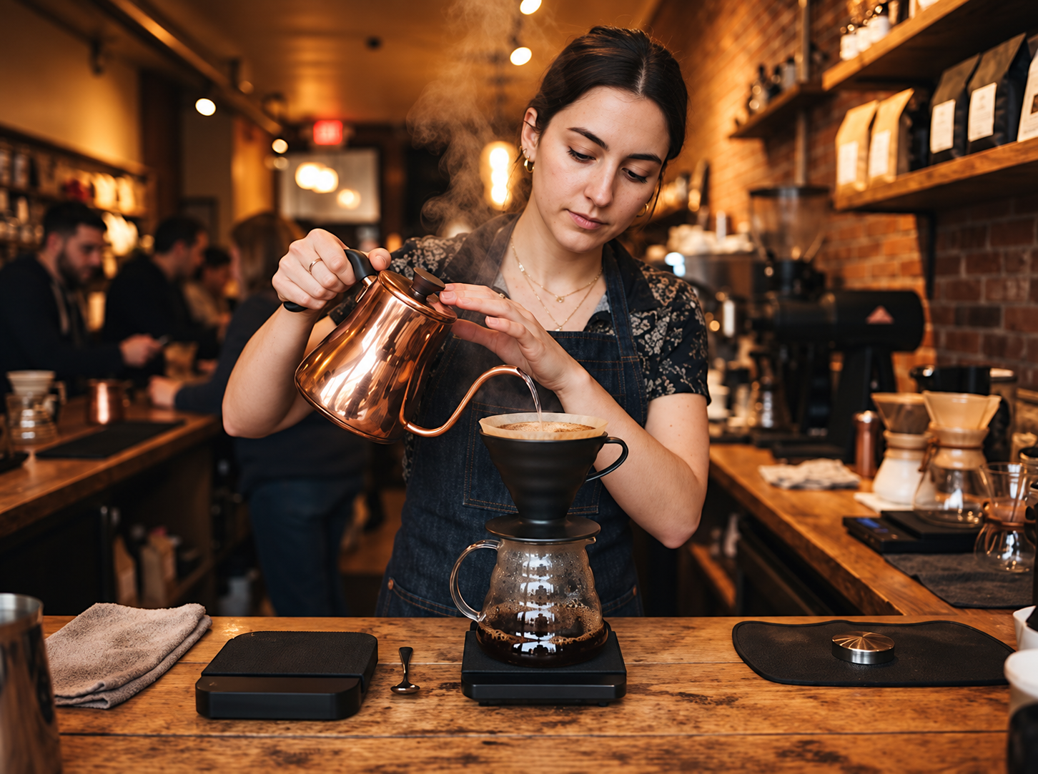 Barista preparing a slow pour over