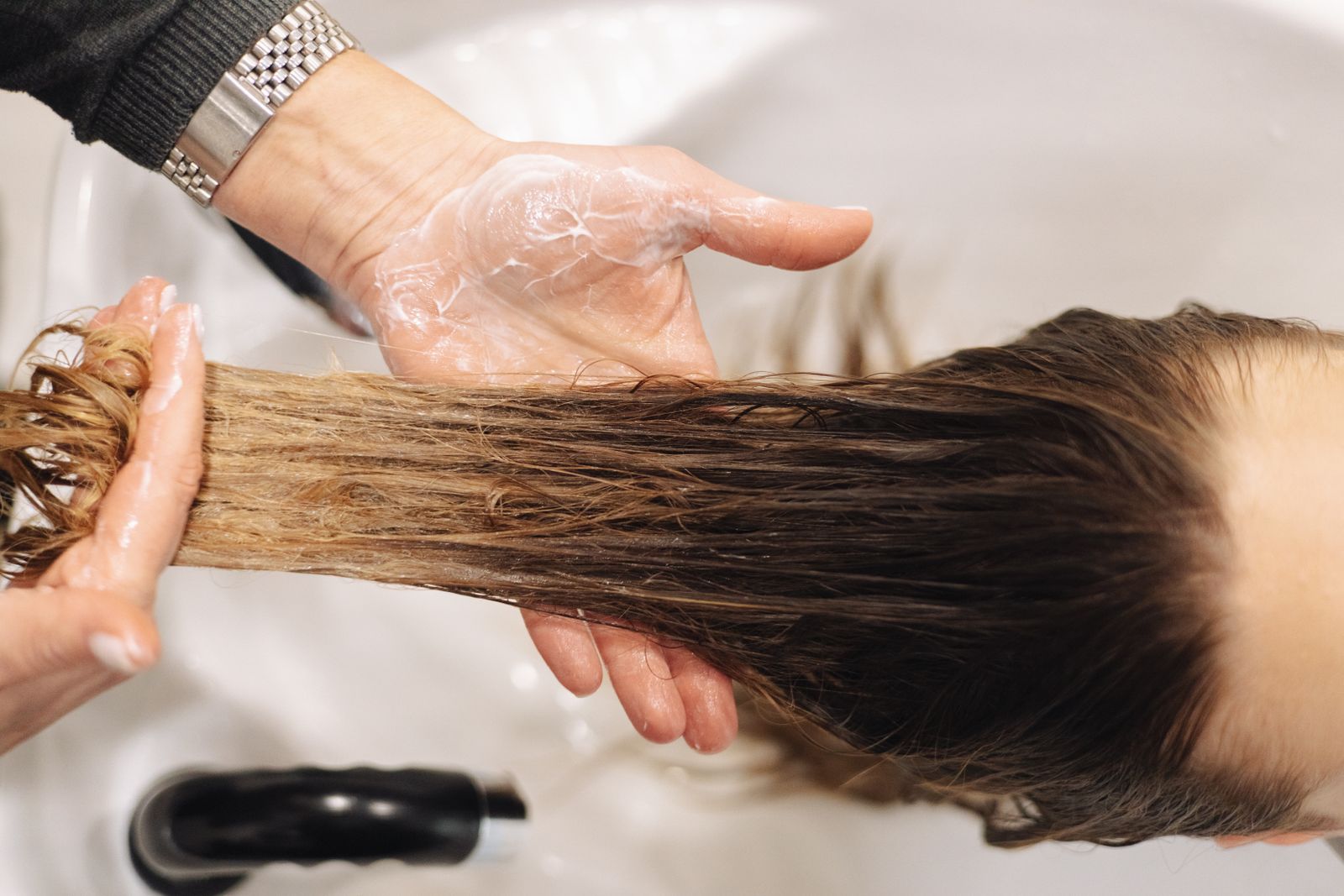 A careful hair washing technique