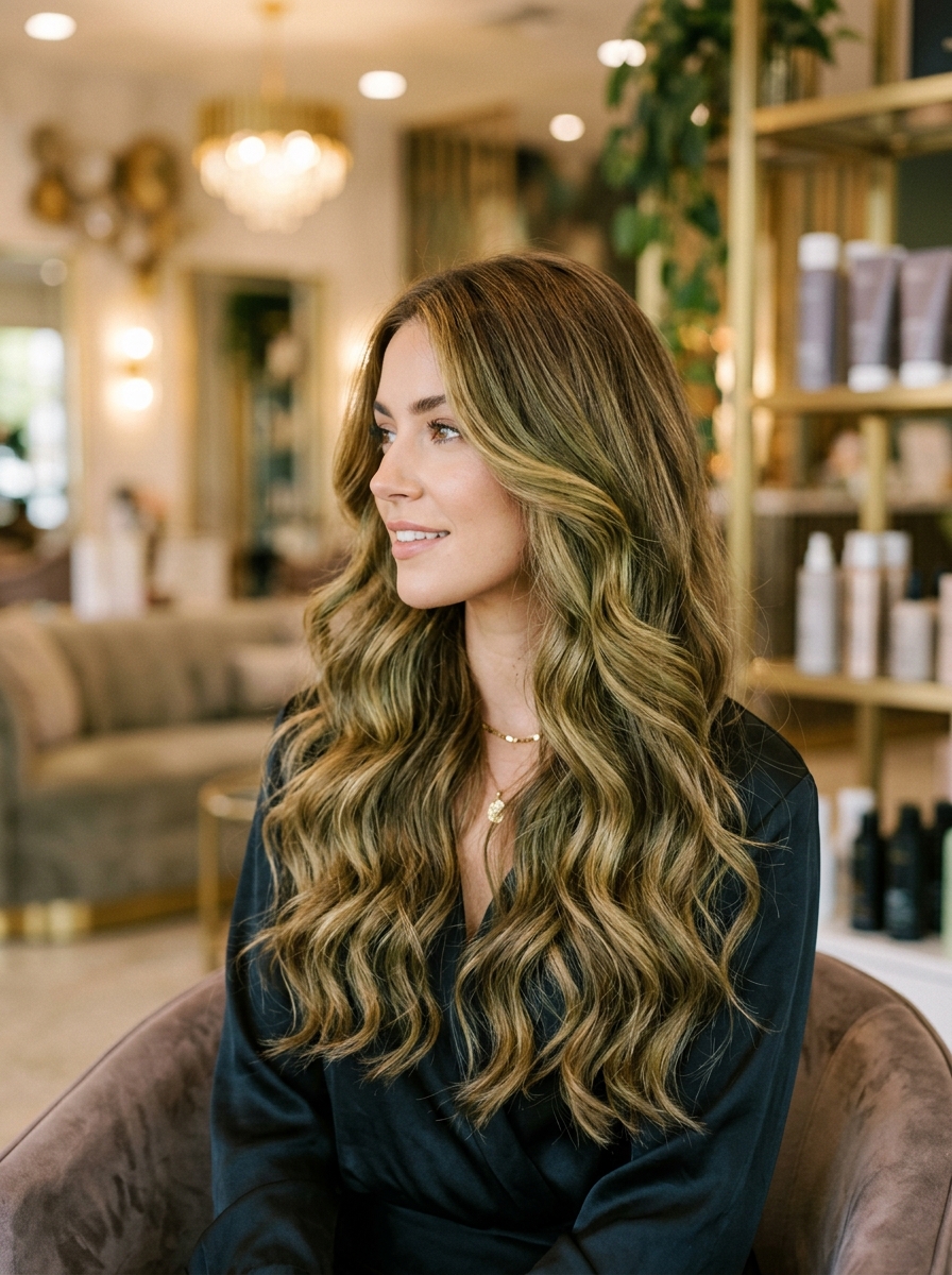 Balayage colour on long wavy hair
