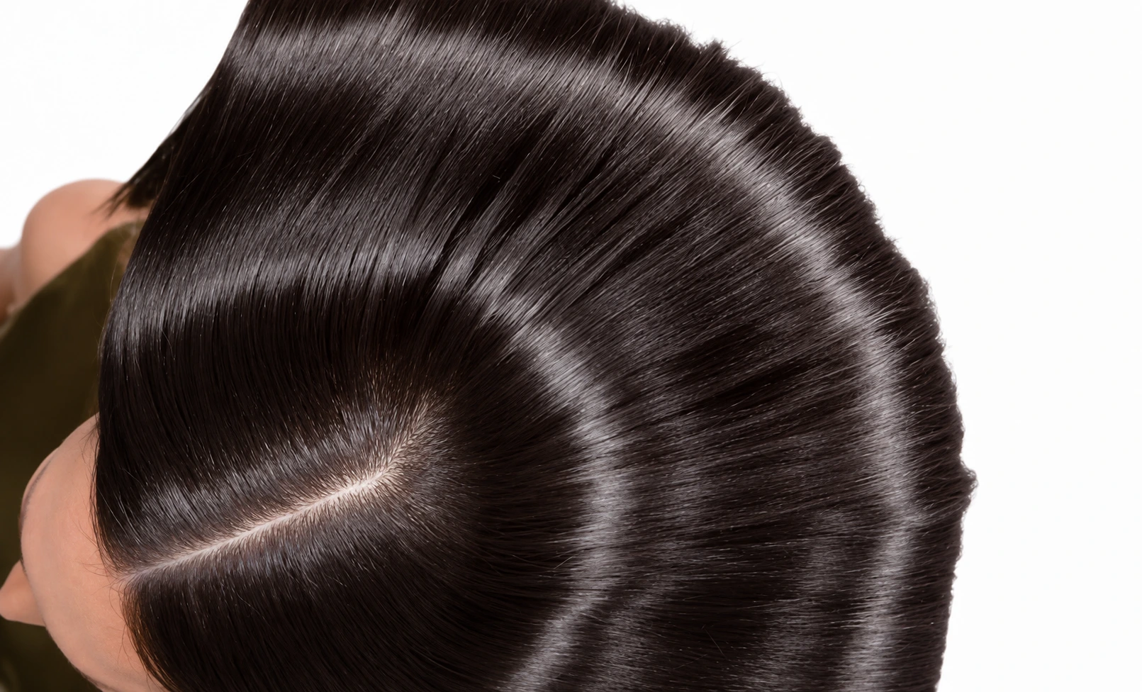 Glossy brunette hair showing healthy texture and shine