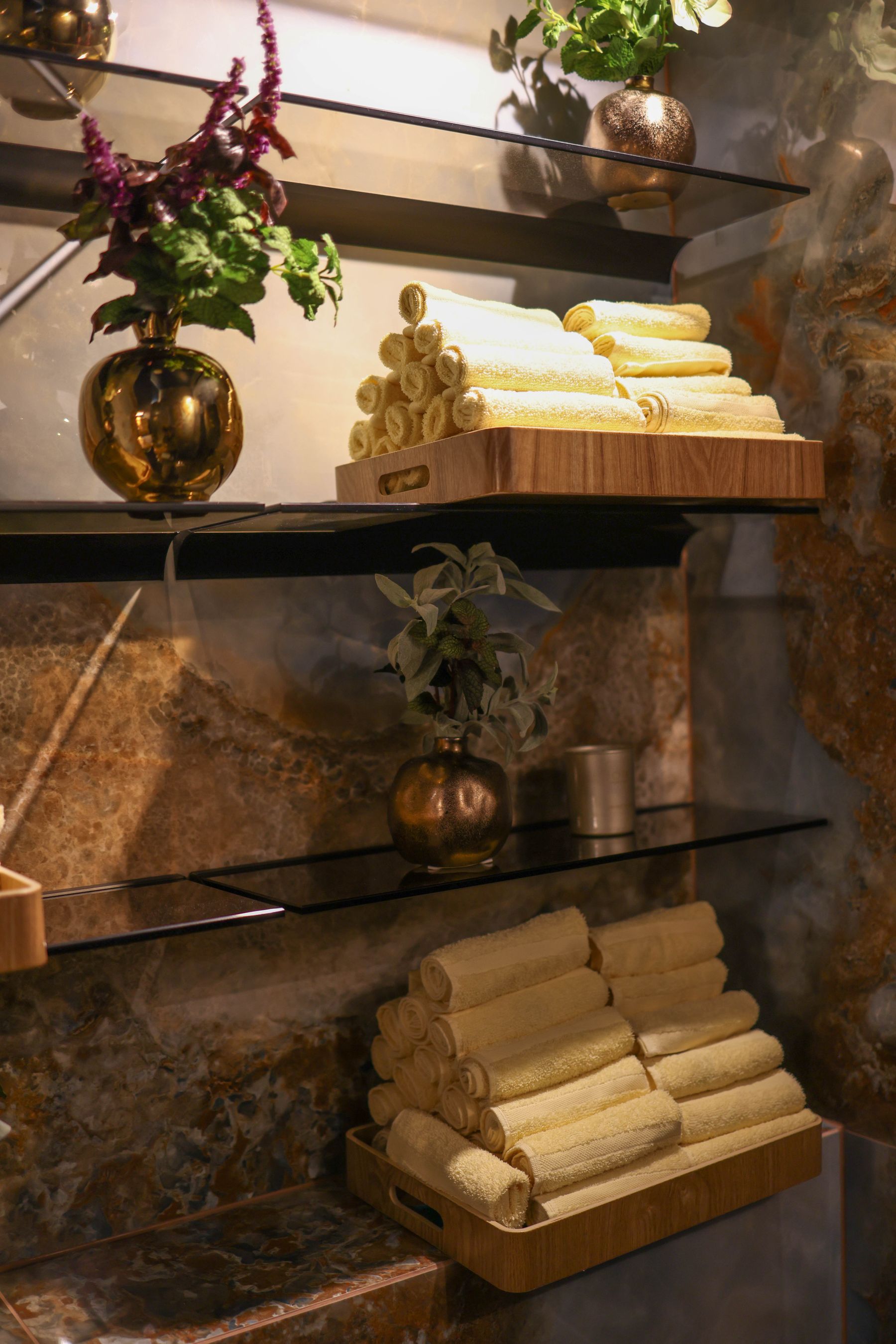 A warm corner with folded linens